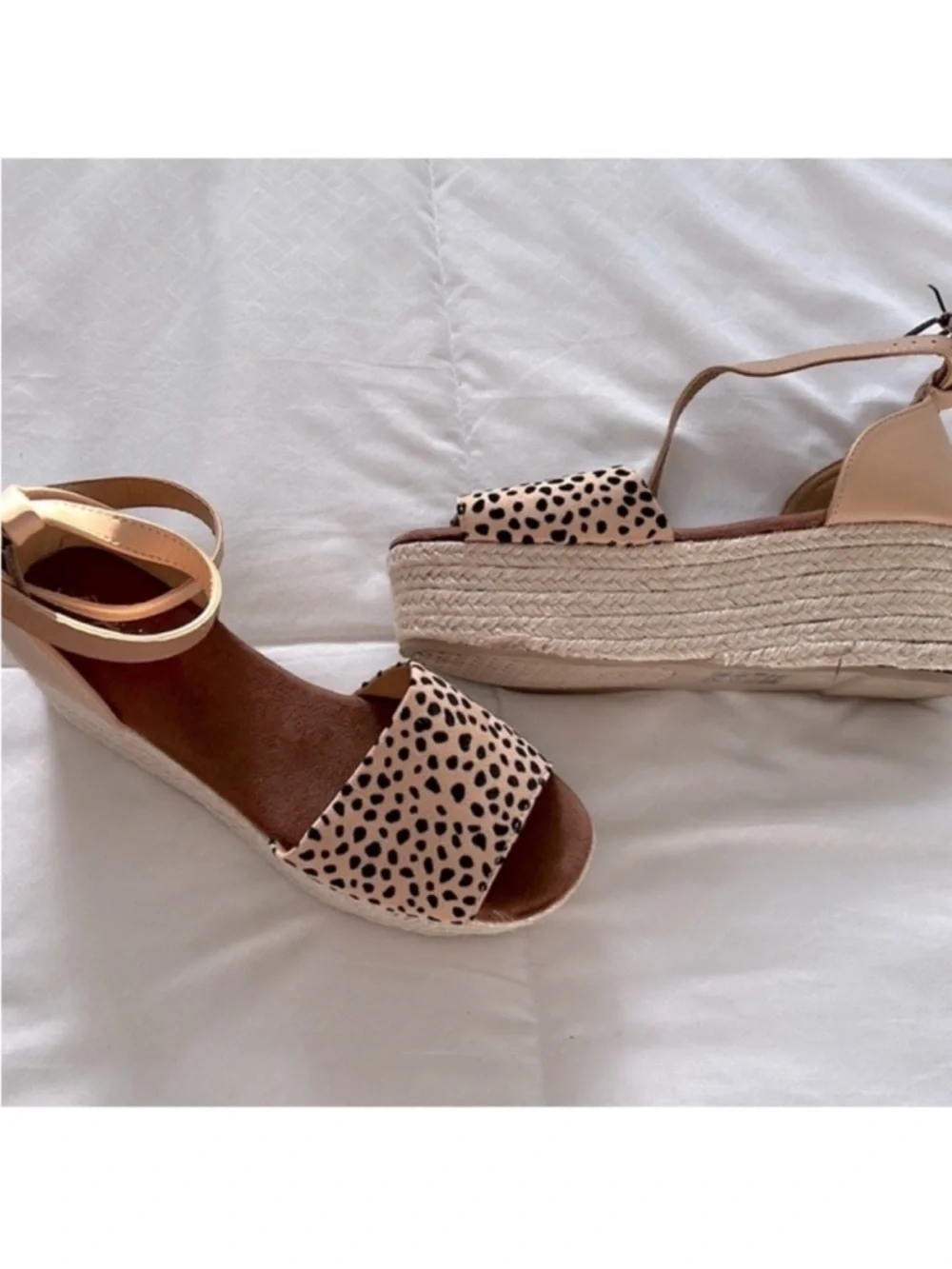 Sandals Tan leopard print espadrille platform wedge heels
